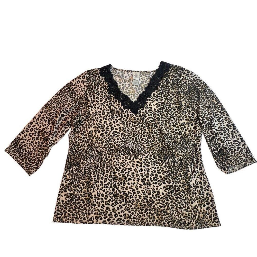 In Bloom Blouse Womens 2X Leopard Print All Over Athleisure Dressy Casual Top